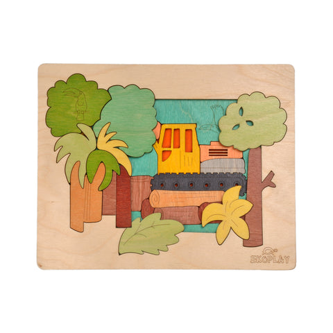 EKOPLAY Multi Layered Wooden Puzzles for Kids, 24 Piece Jigsaw Puzzle for School Kids, Learning Educational Toys Gifts for Boys Girls. Construction Puzzles Sets, Rainforest Demolition.
