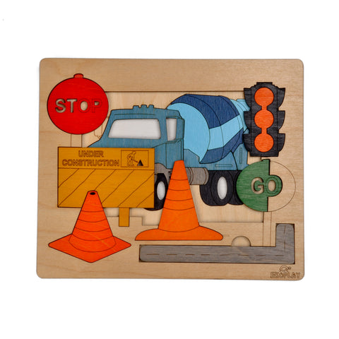 Ekoplay Road Construction Multilayered Wooden Puzzles For Kids, 20 Piece Jigsaw Puzzle For School Kids, Learning Educational Toys Gifts For Boys Girls. Construction Puzzles Sets, Road Construction.