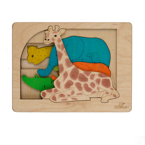 Ekoplay Jungle Animals Multilayered Wooden Puzzles For Kids | 6 Piece Jigsaw Puzzle For Preschool Kids | Learning Educational Toys Gifts For Boys Girls 3+ Years